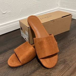 Brown microsuede slide sandals